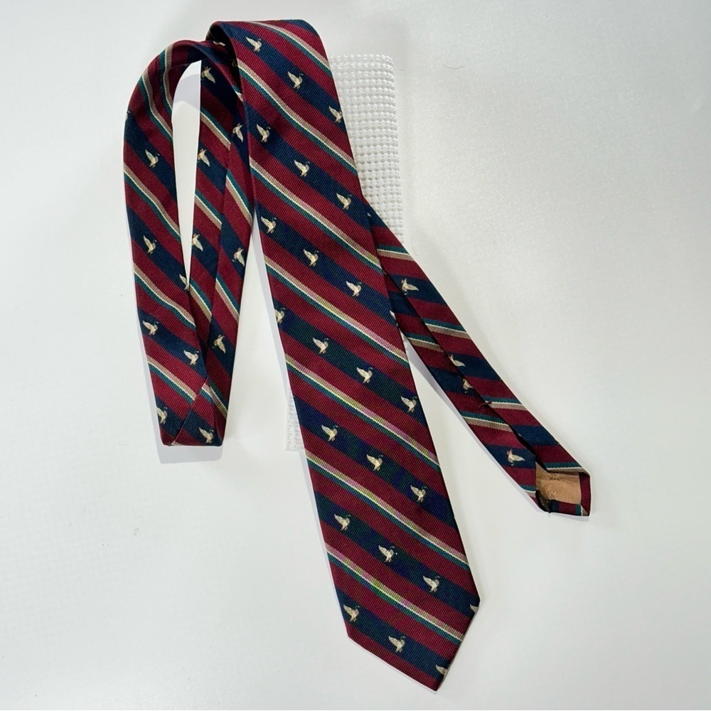 DAKS silk tie striped embroidered bird vintage prep - Picture 2 of 10